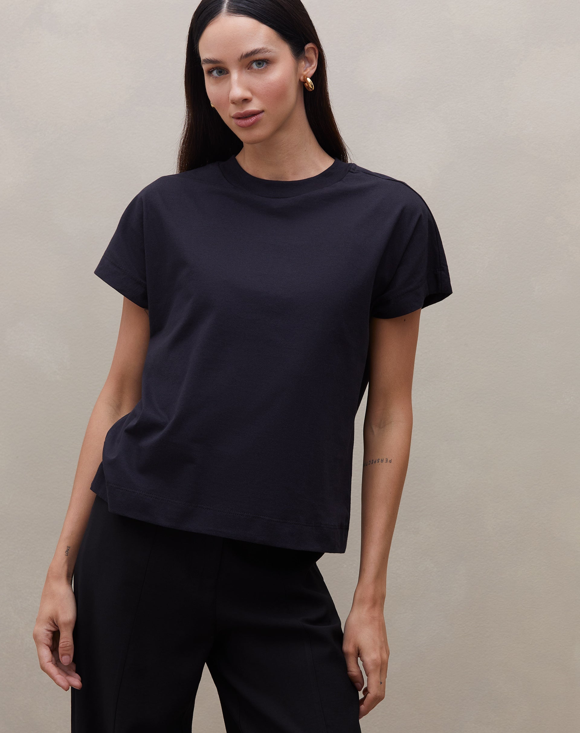 Camiseta Oversized de Malha de Algodão - Preto