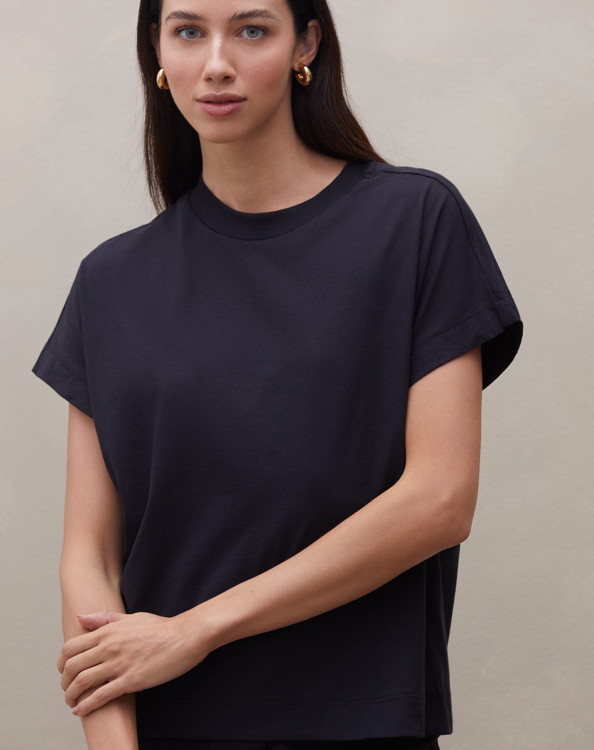 Camiseta Oversized de Malha de Algodão - Preto