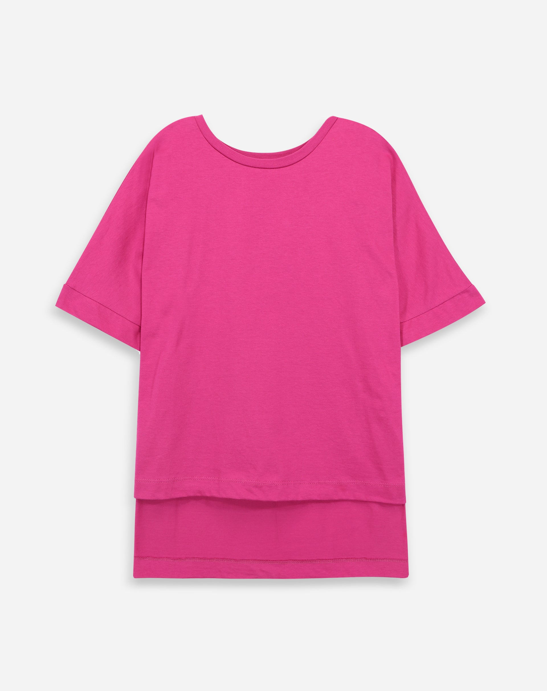 Camiseta com Barra Assimétrica de Malha - Rosa