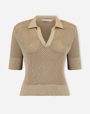 Blusa Polo de Tricot Telado - Caqui