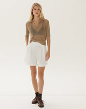 Blusa Polo de Tricot Telado - Caqui