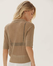 Blusa Polo de Tricot Telado - Caqui