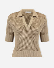 Blusa Polo de Tricot Telado - Caqui