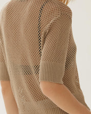 Blusa Polo de Tricot Telado - Caqui