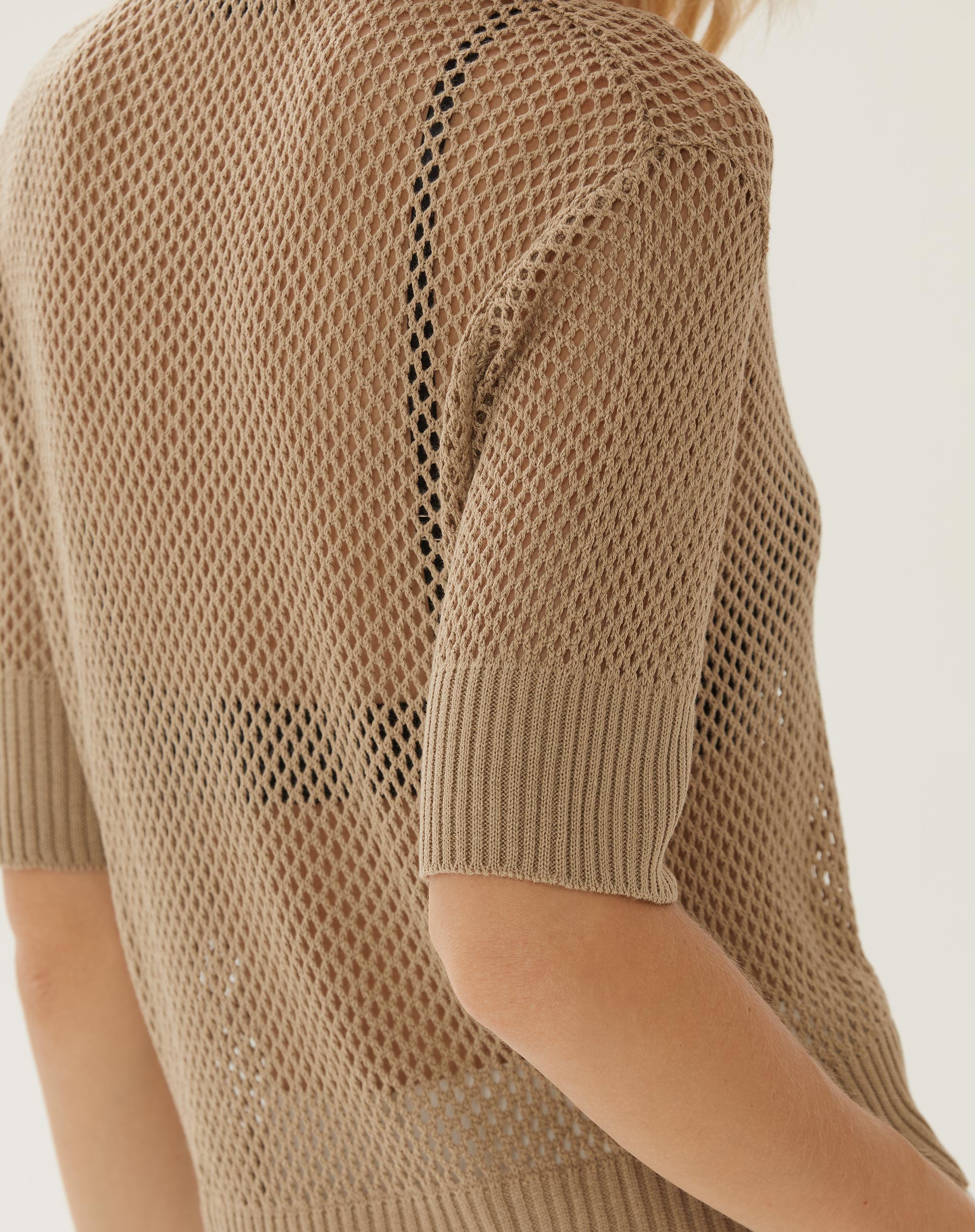 Blusa Polo de Tricot Telado - Caqui