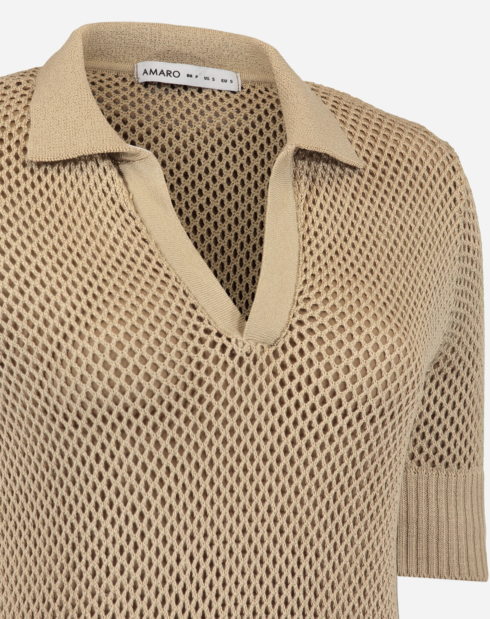 Blusa Polo de Tricot Telado - Caqui