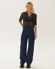 Blusa Polo de Tricot Telado - Chumbo