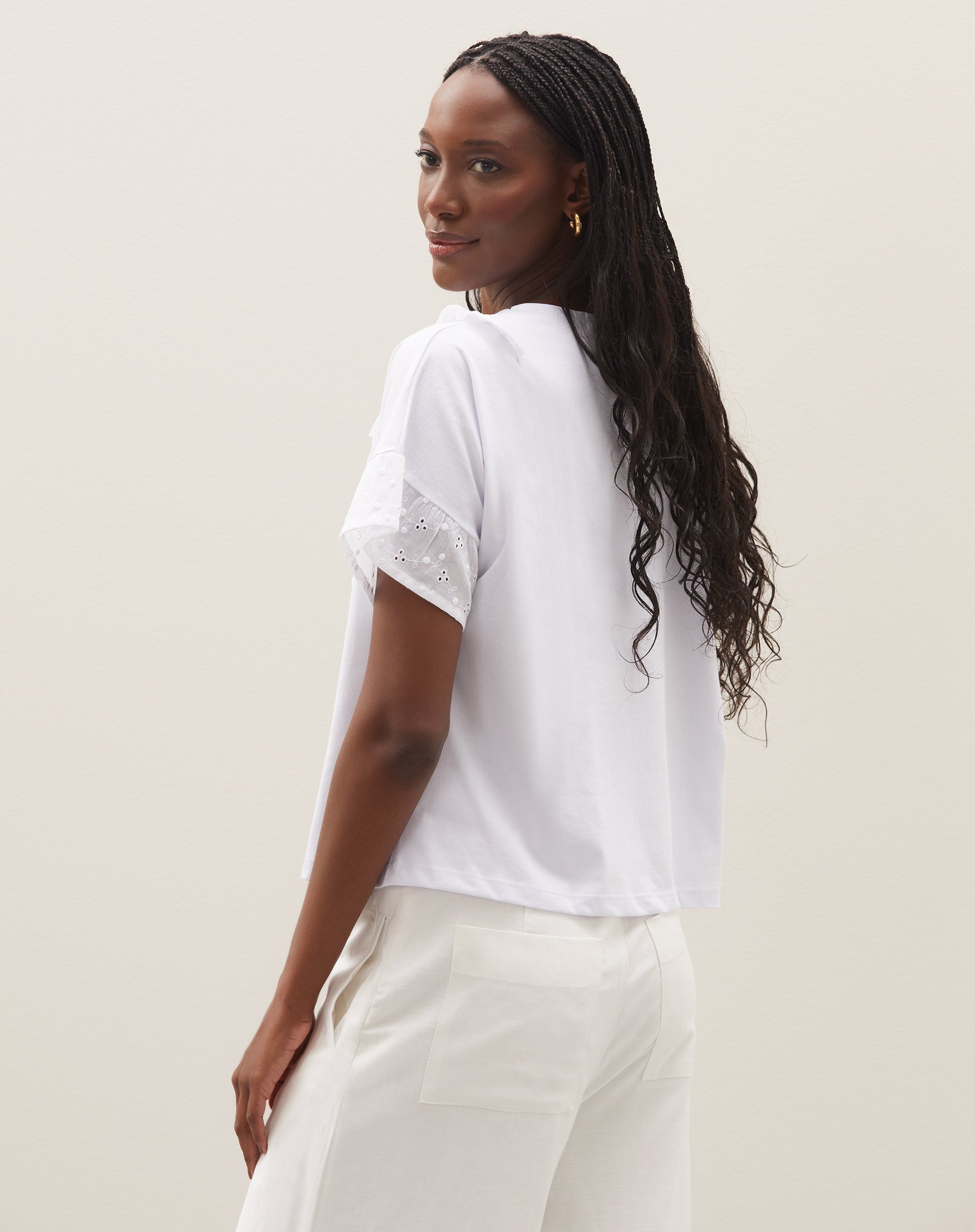 Camiseta Oversized com Babado de Laise - Branco