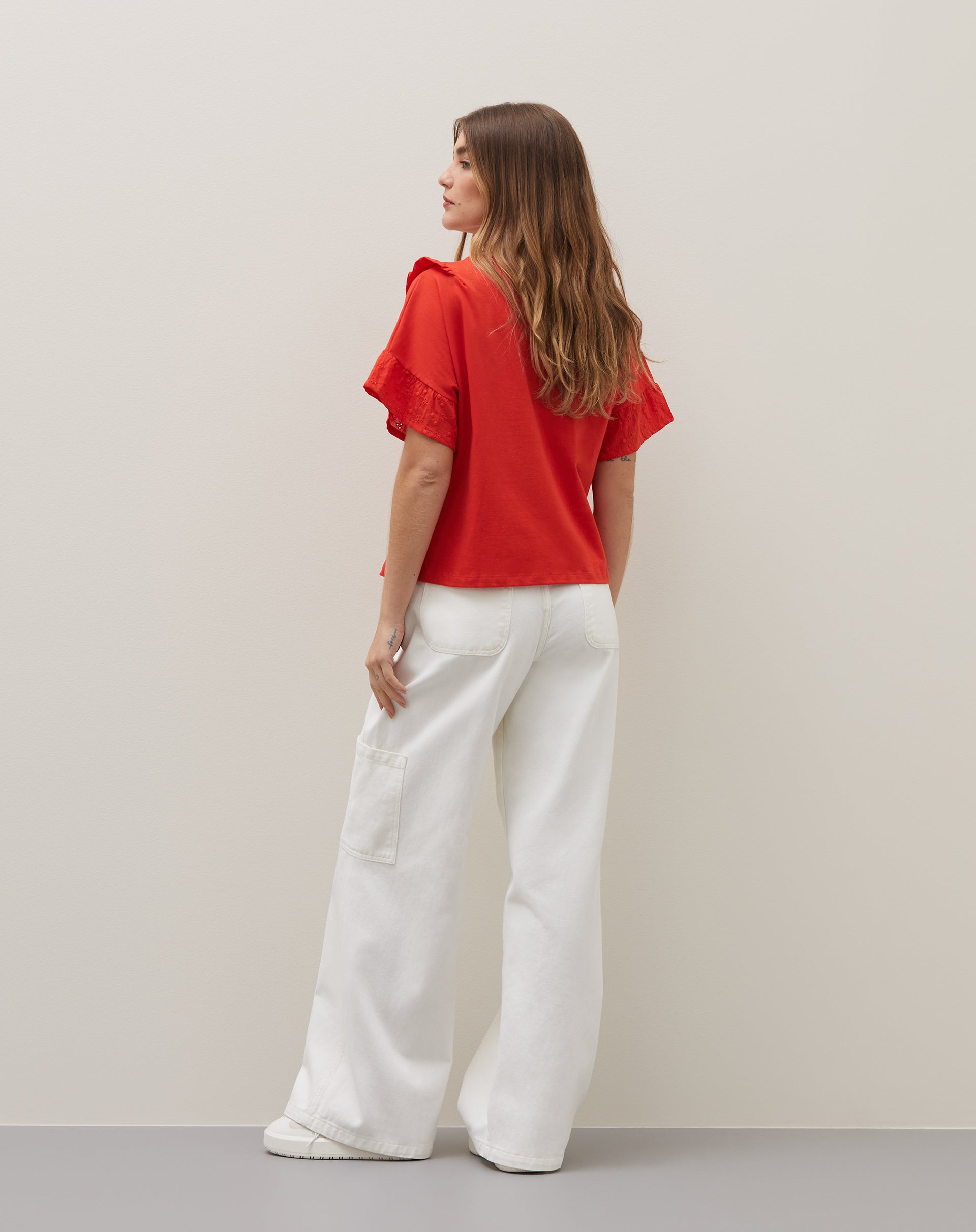 Camiseta Oversized com Babado de Laise - Vermelho