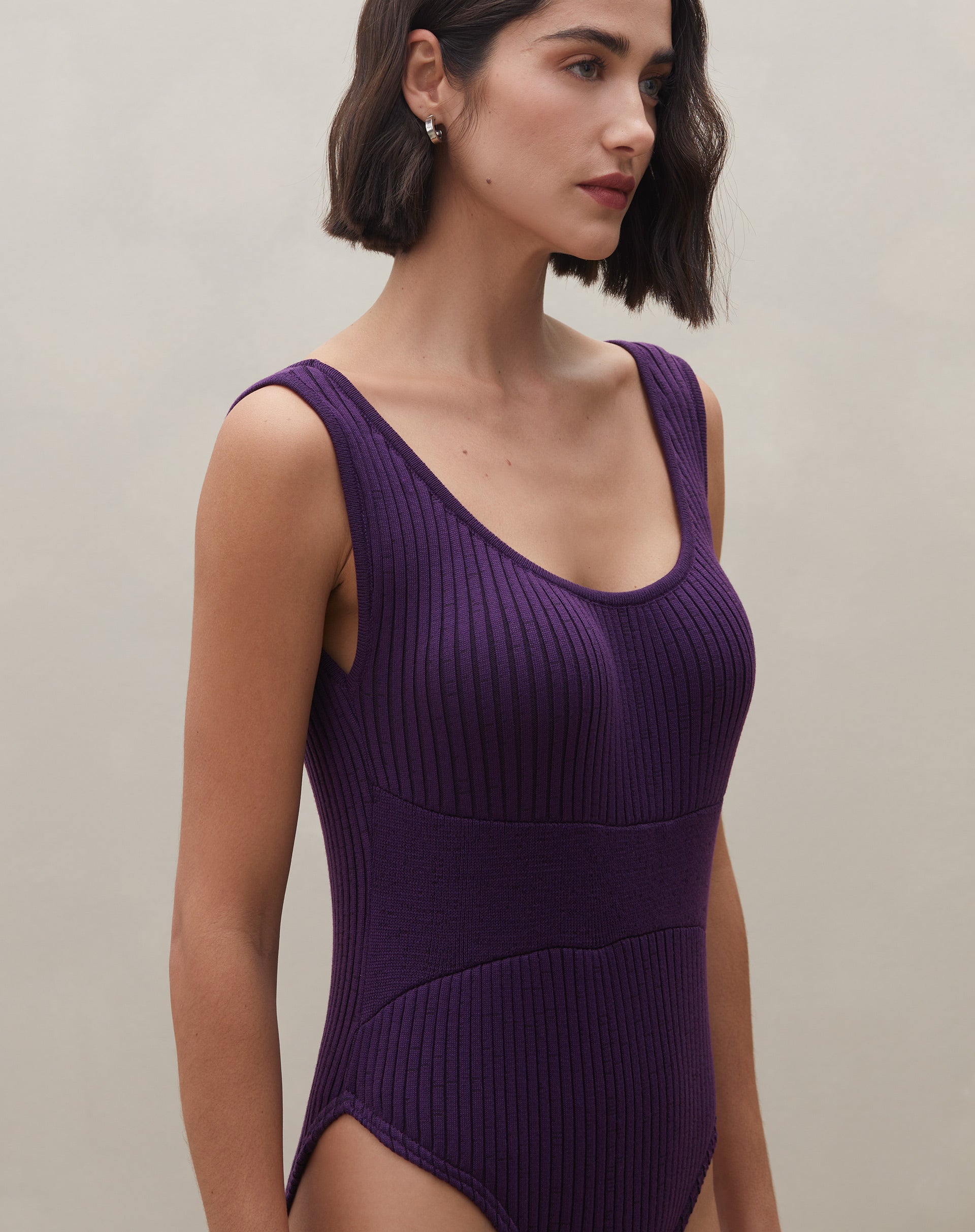 Body Decote U de Tricot - Roxo