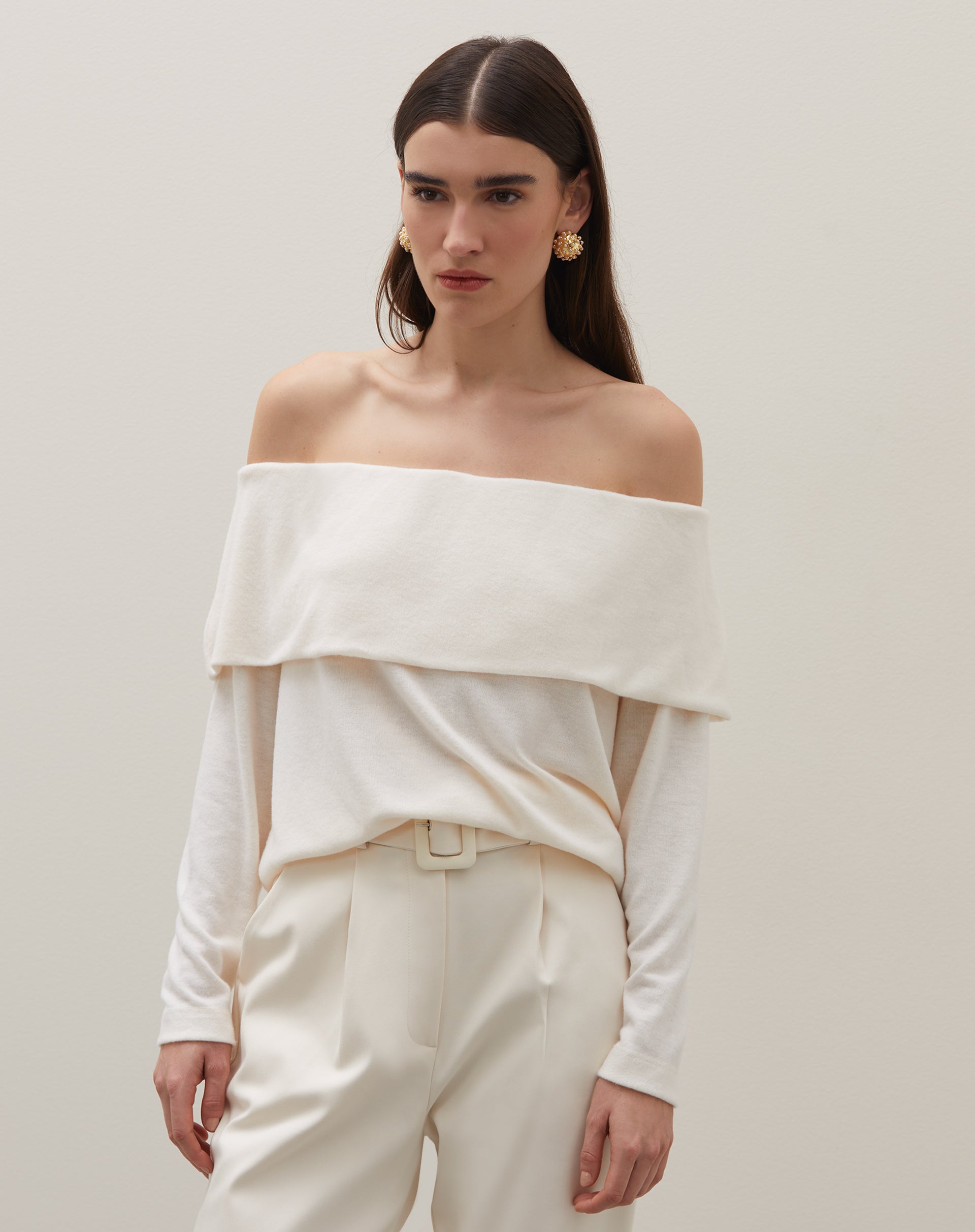 Blusa Manga Longa Ombro a Ombro  - Off-white