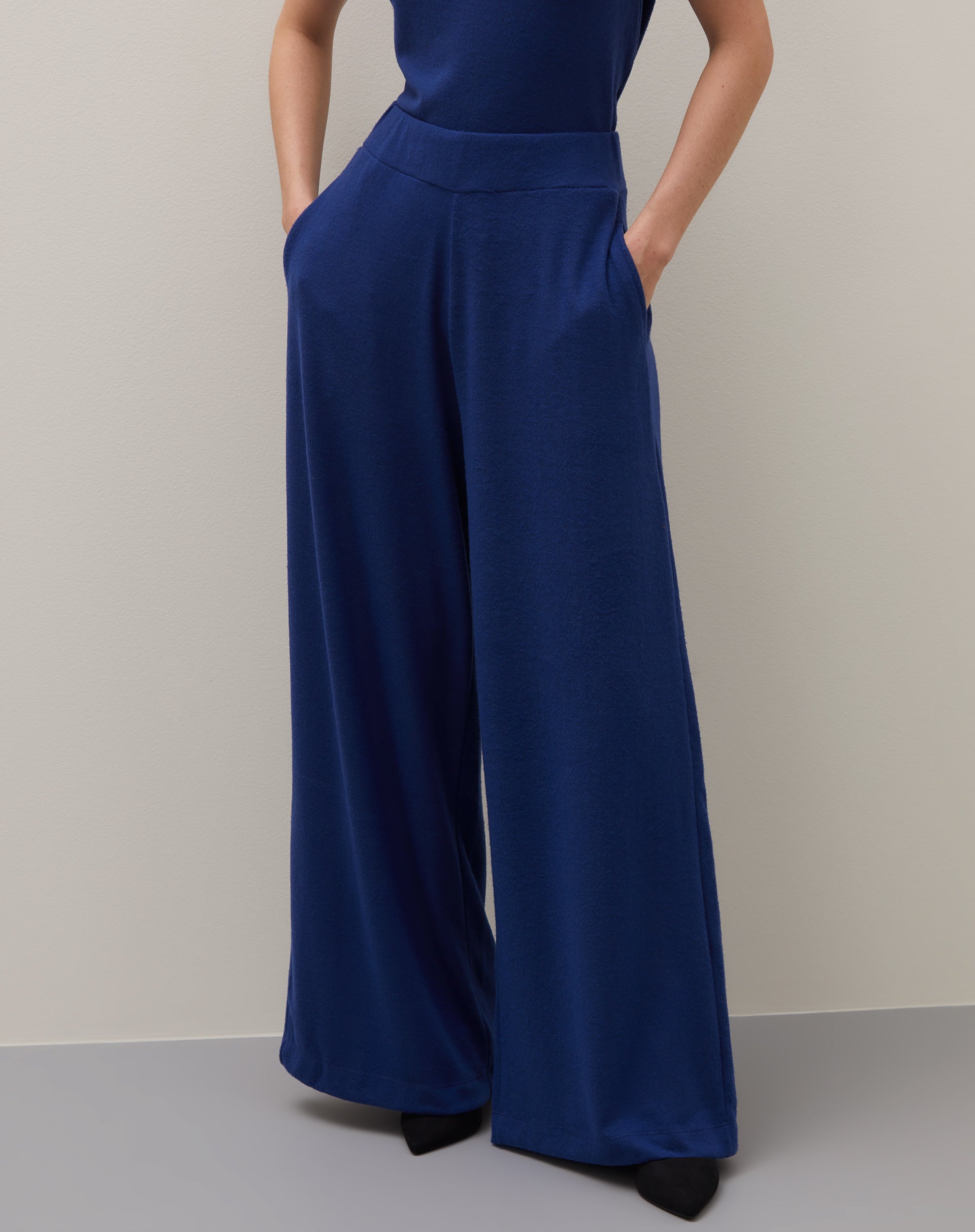 Calça Wide Leg de Malha - Azul Marinho