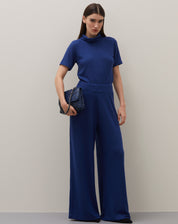 Calça Wide Leg de Malha - Azul Marinho