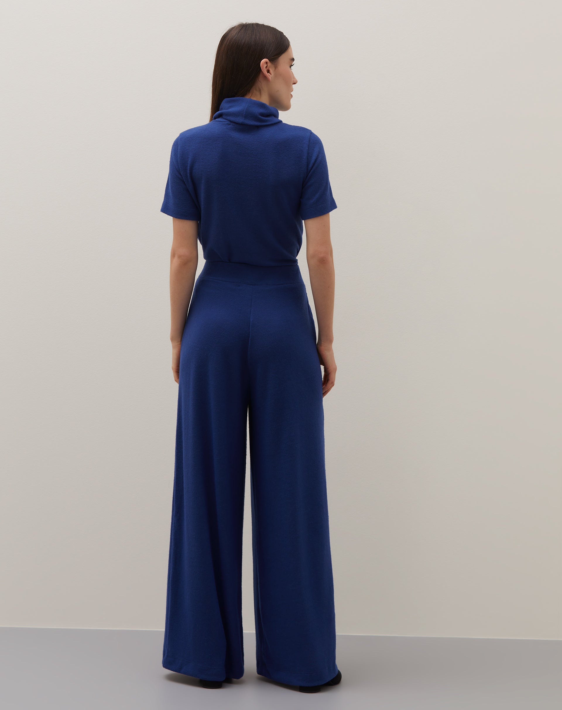 Calça Wide Leg de Malha - Azul Marinho