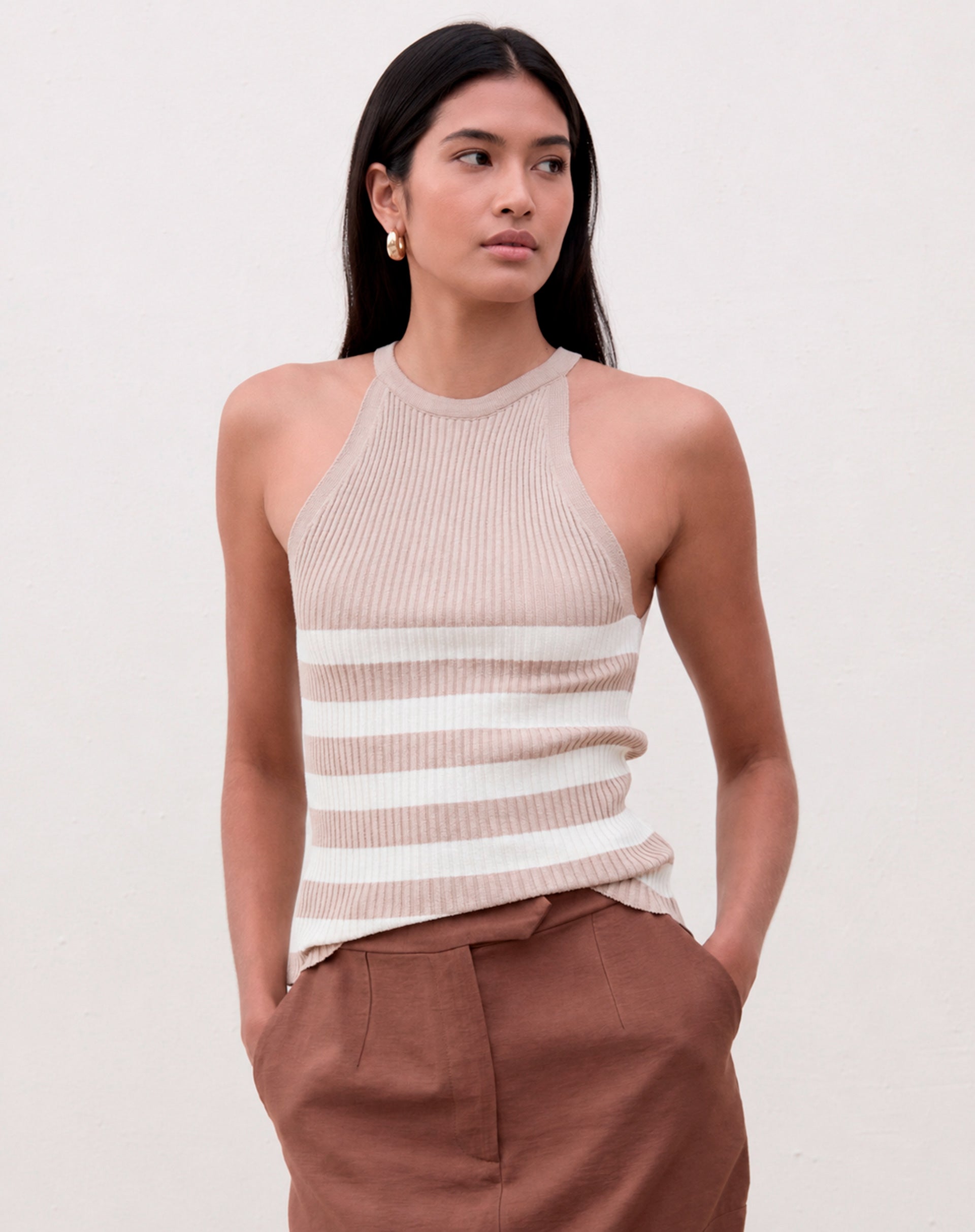 Regata Halter Neck de Tricot - Caqui