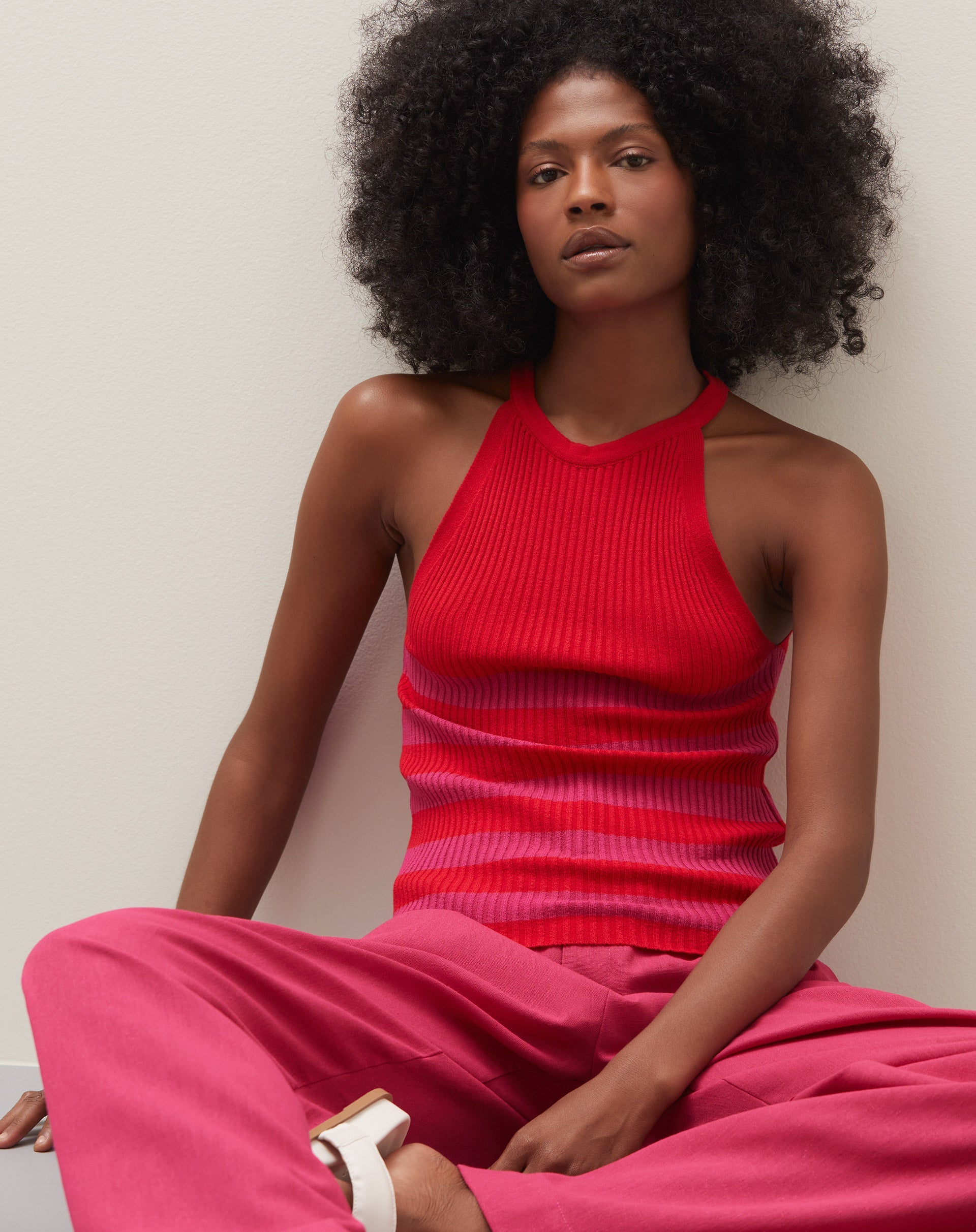 Regata Halter Neck de Tricot - Rosa e Vermelho