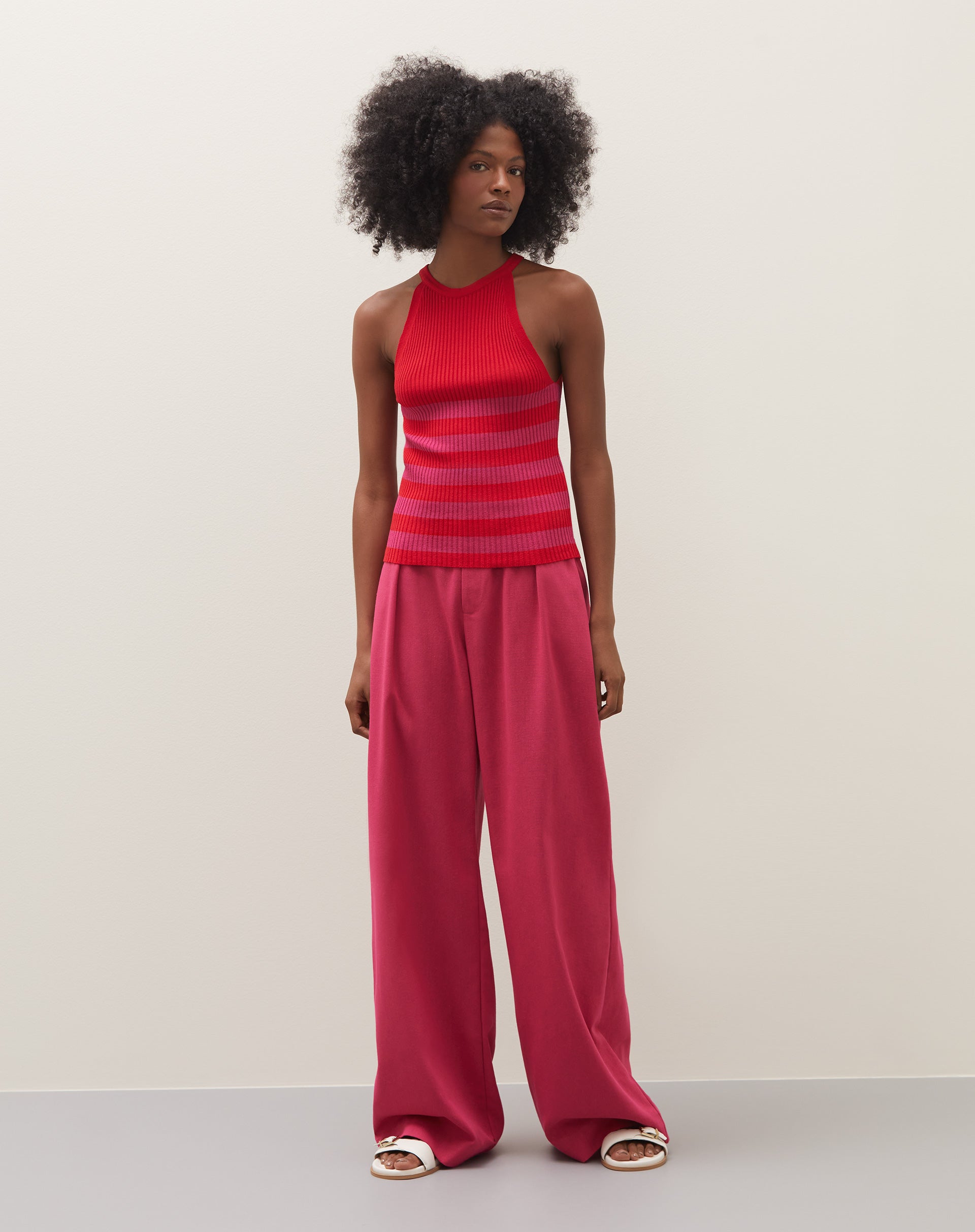 Regata Halter Neck de Tricot - Rosa e Vermelho