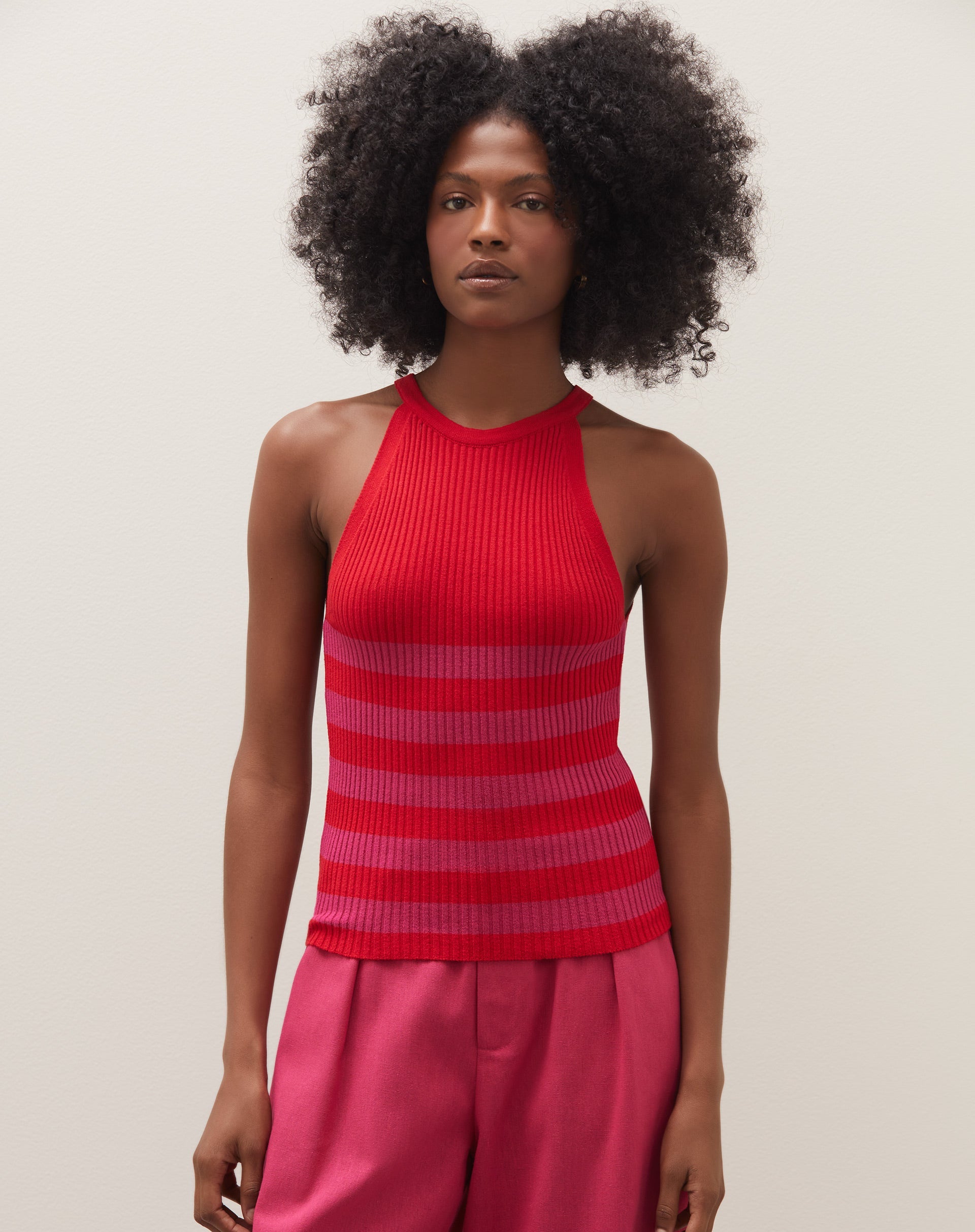 Regata Halter Neck de Tricot - Rosa e Vermelho