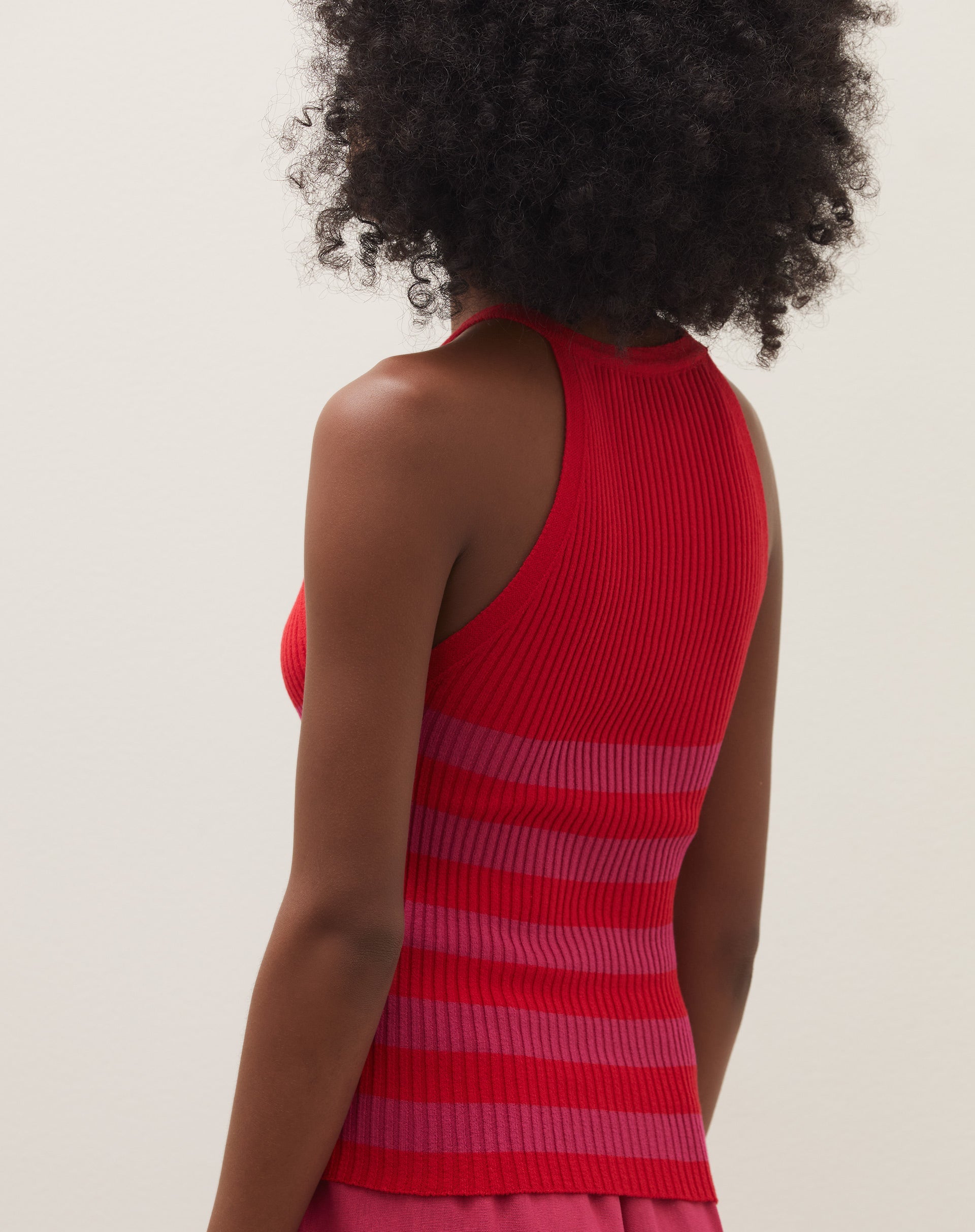 Regata Halter Neck de Tricot - Rosa e Vermelho