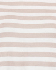 Camiseta Cropped de Tricot Listrada - Off-white e Bege