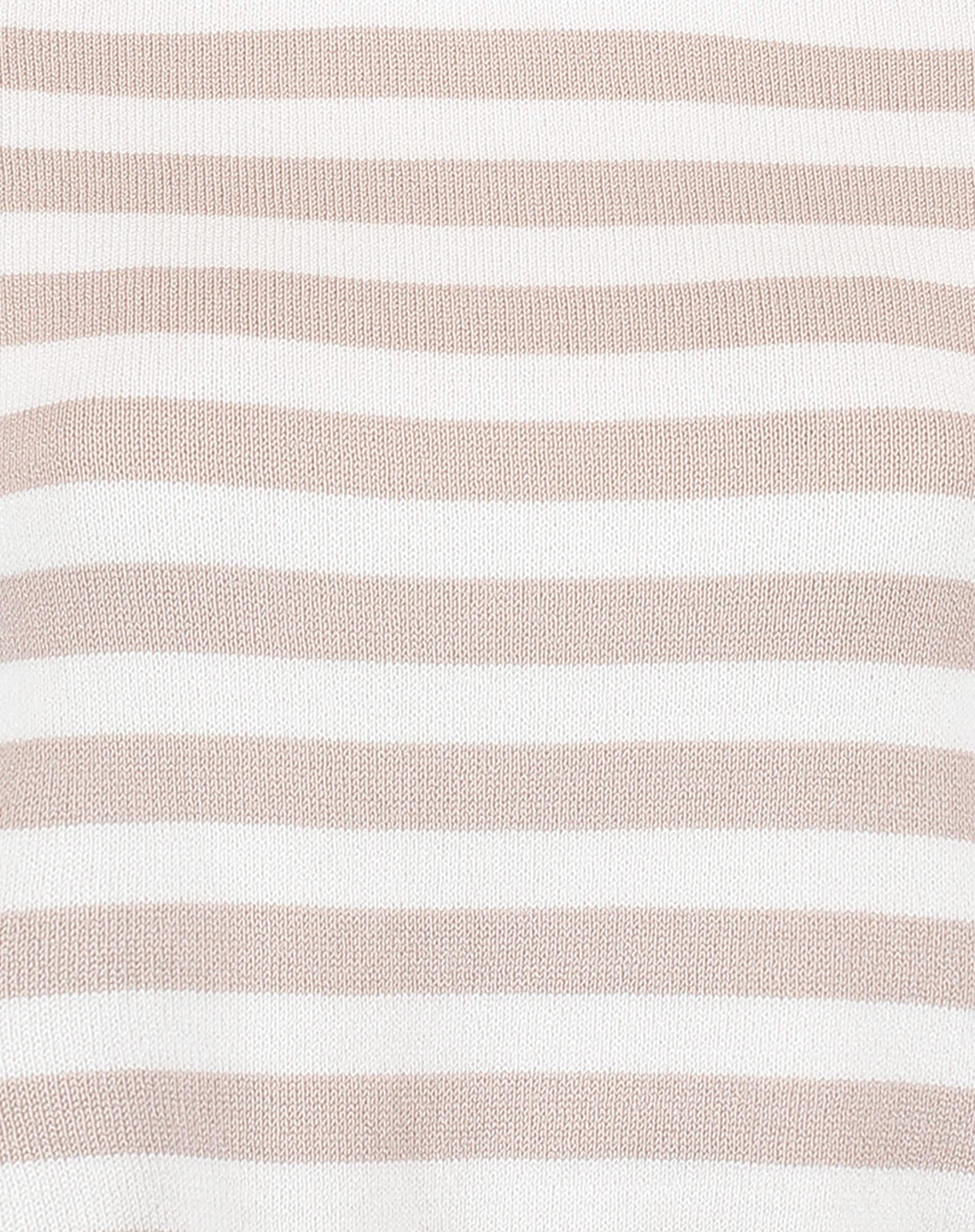 Camiseta Cropped de Tricot Listrada - Off-white e Bege