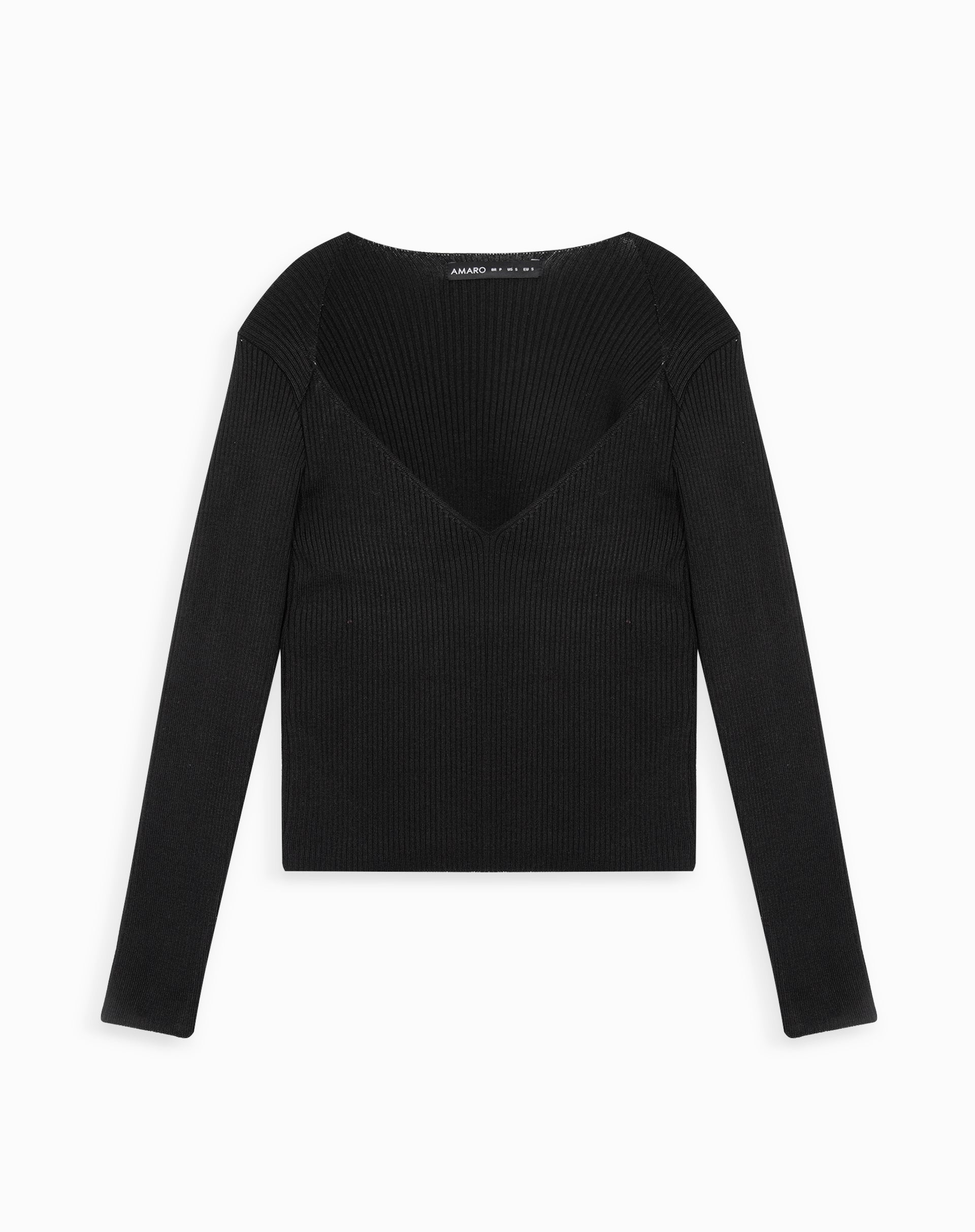 Blusa Decote V de Tricot Manga Longa - Preto