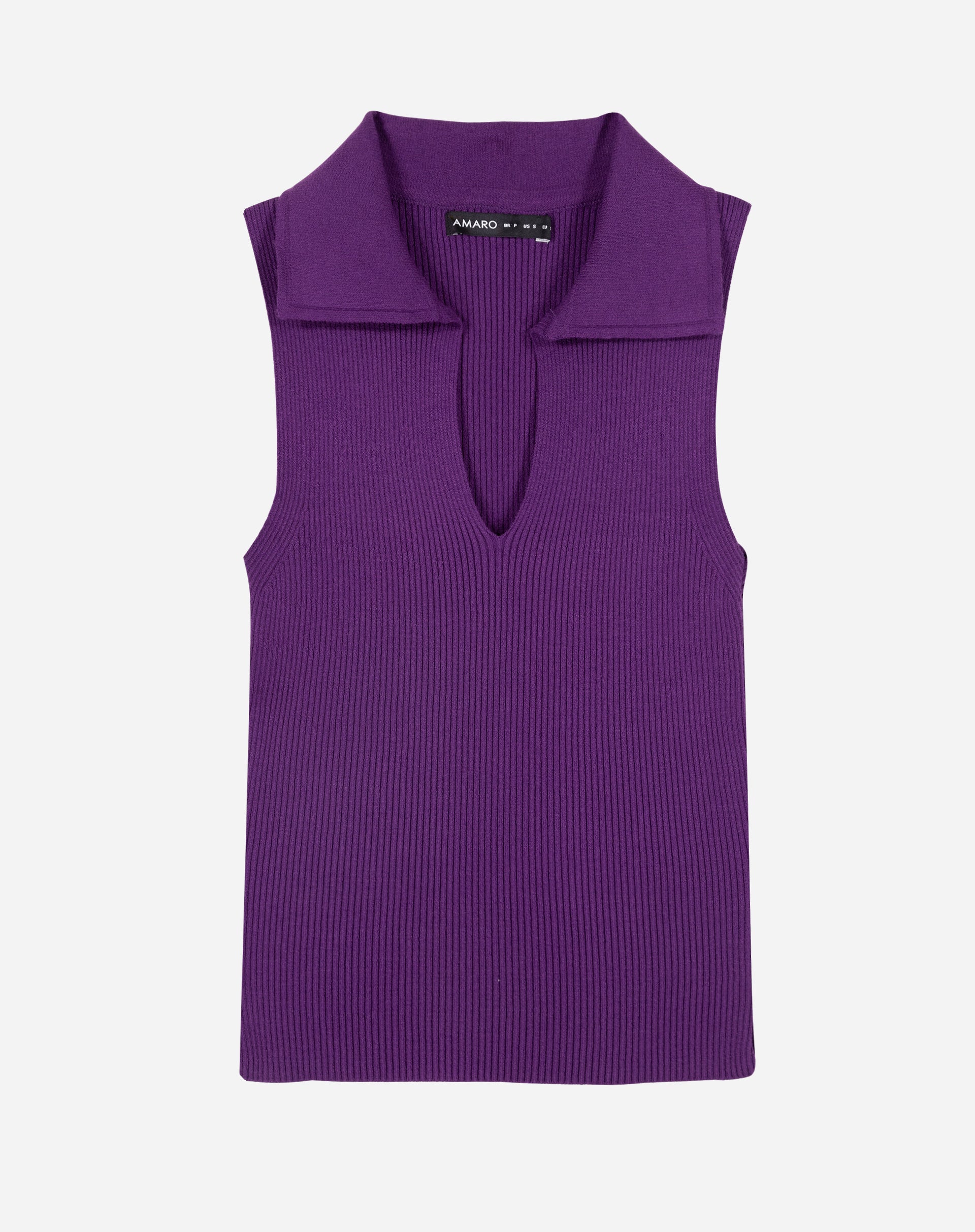 Regata Gola Polo Tricot Canelado - Roxo Escuro