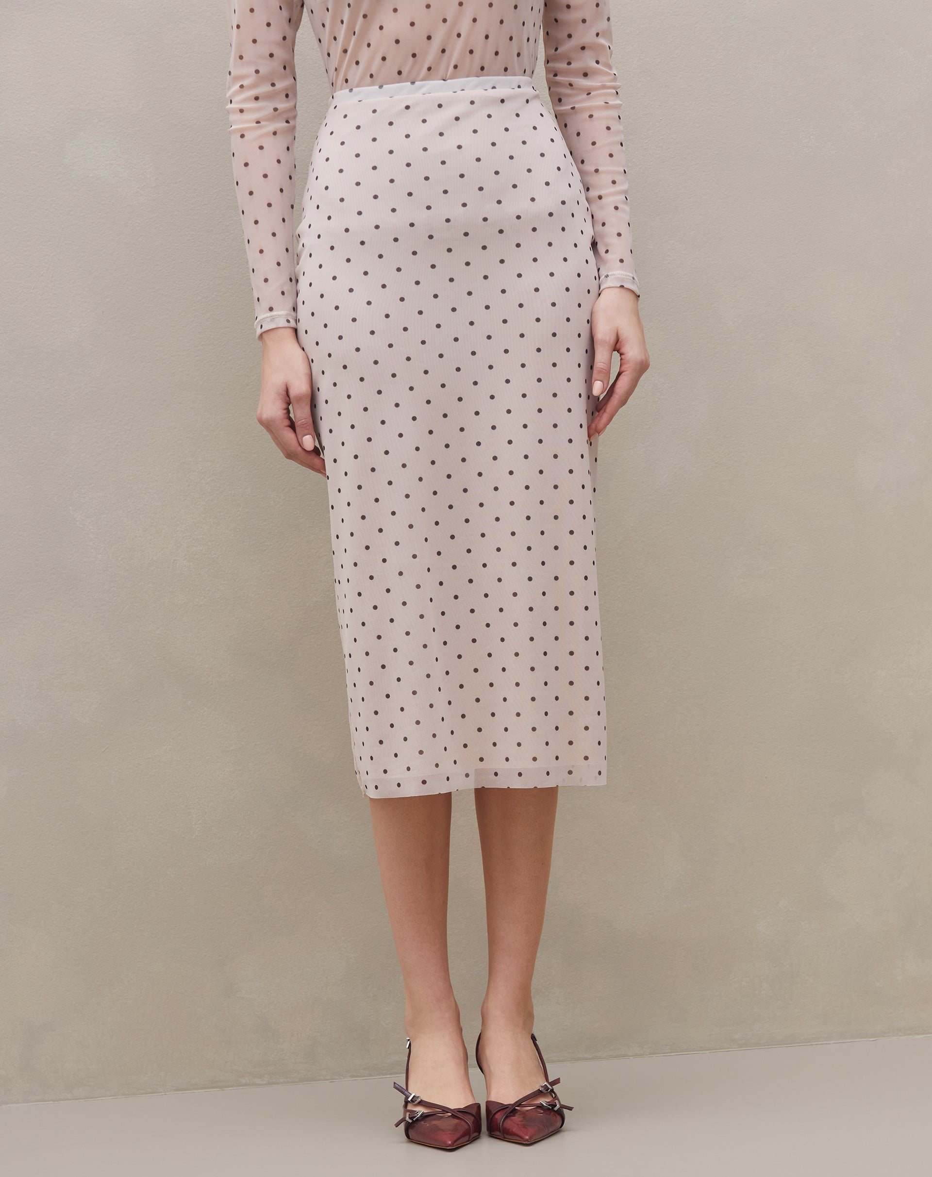 Saia Midi de Tule Forrada - Antique Dots