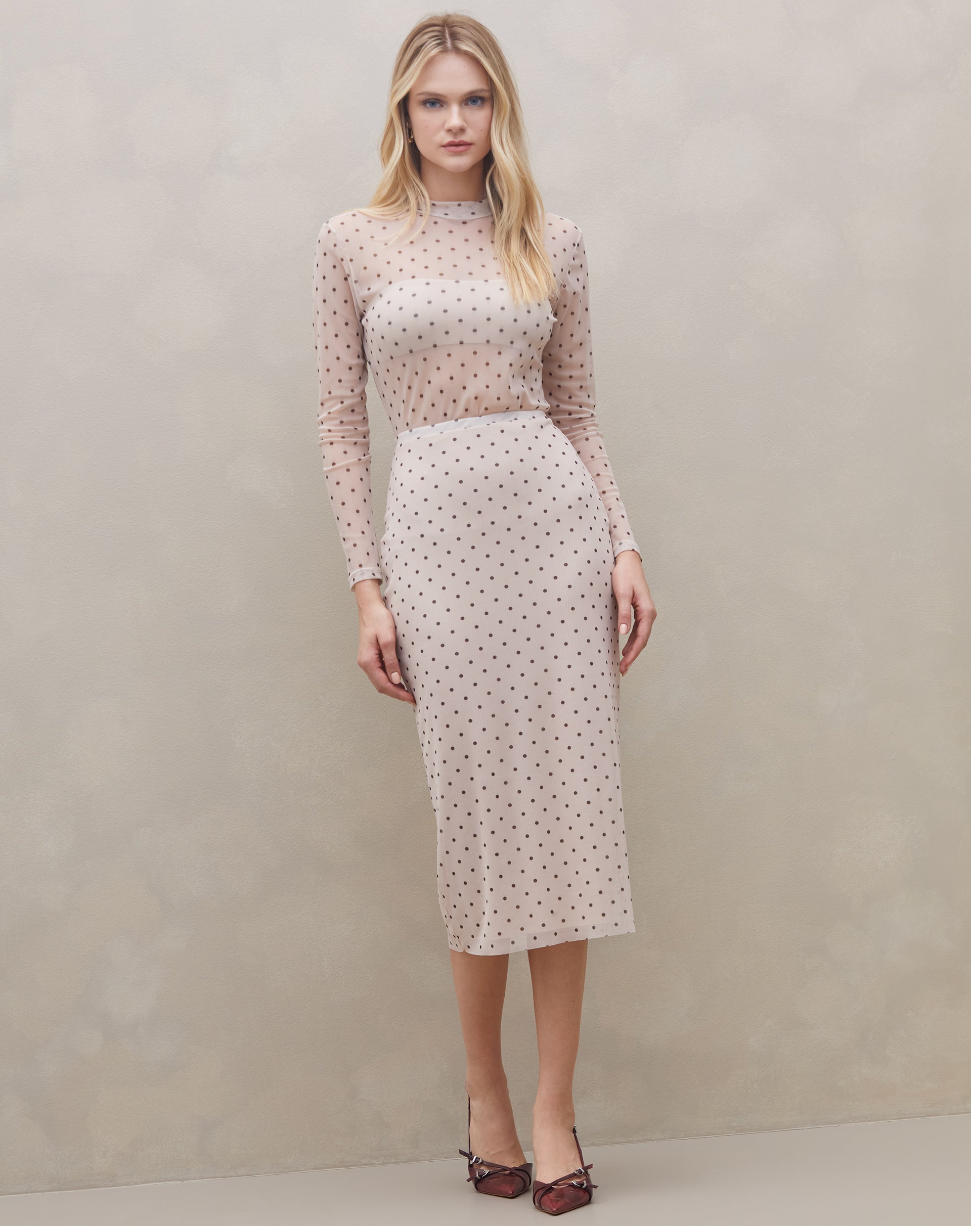 Saia Midi de Tule Forrada - Antique Dots