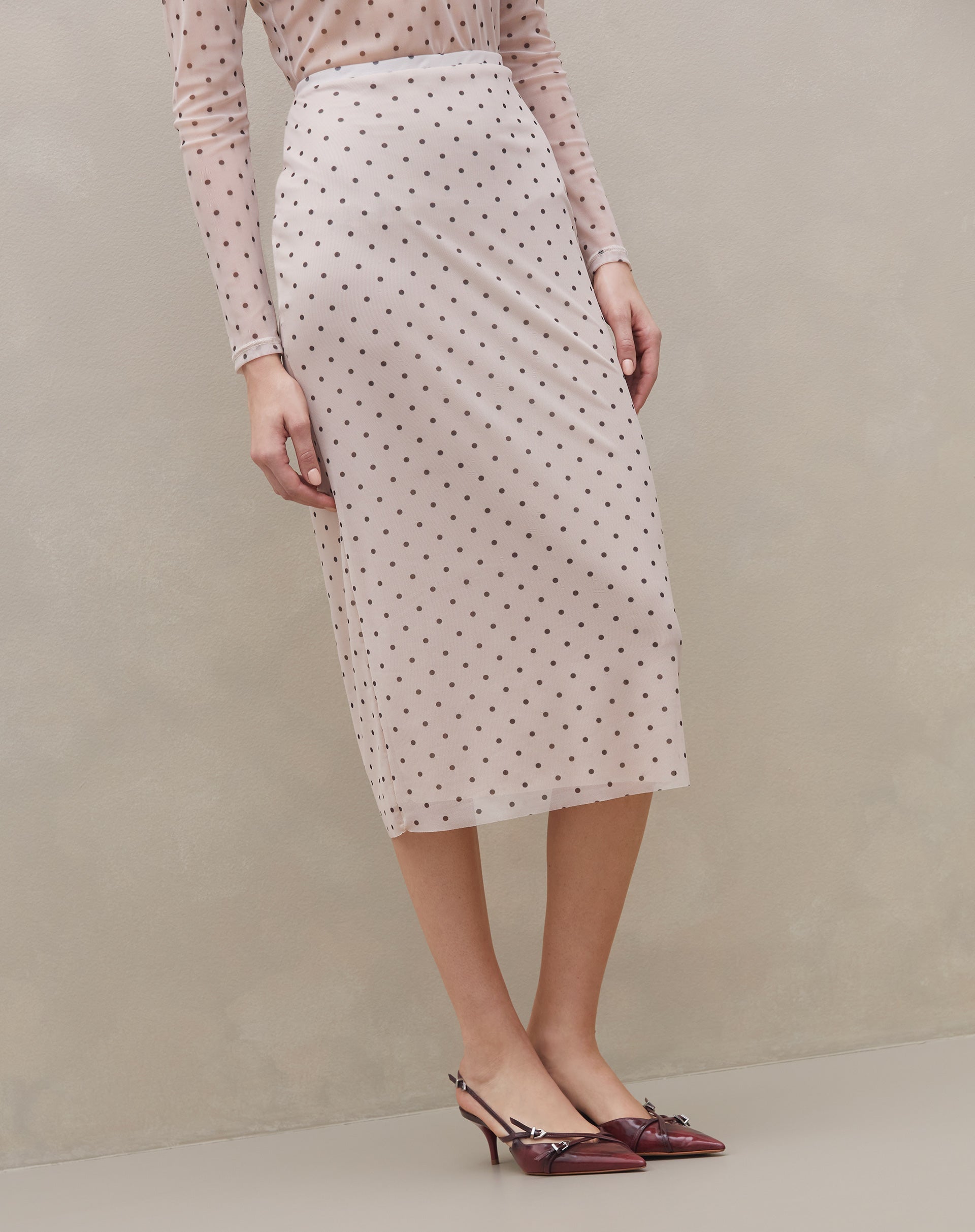 Saia Midi de Tule Forrada - Antique Dots