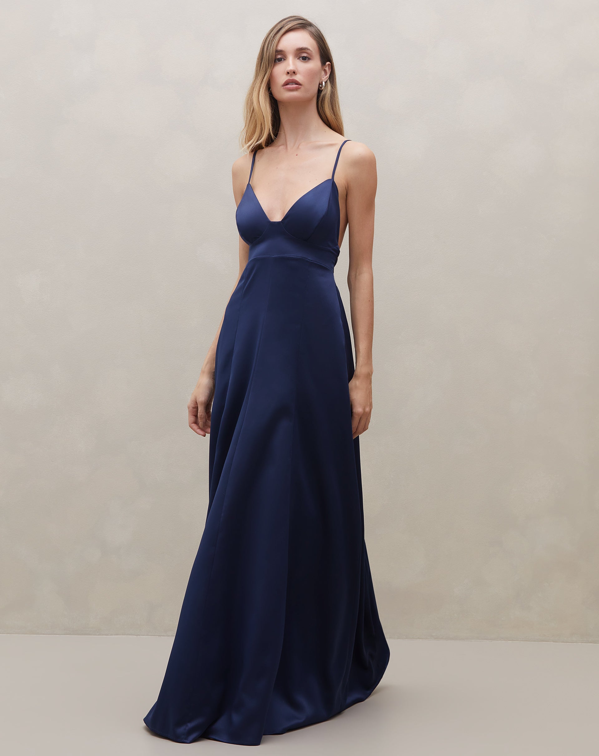 Vestido Longo de Alça Alfaiataria  - Azul Marinho