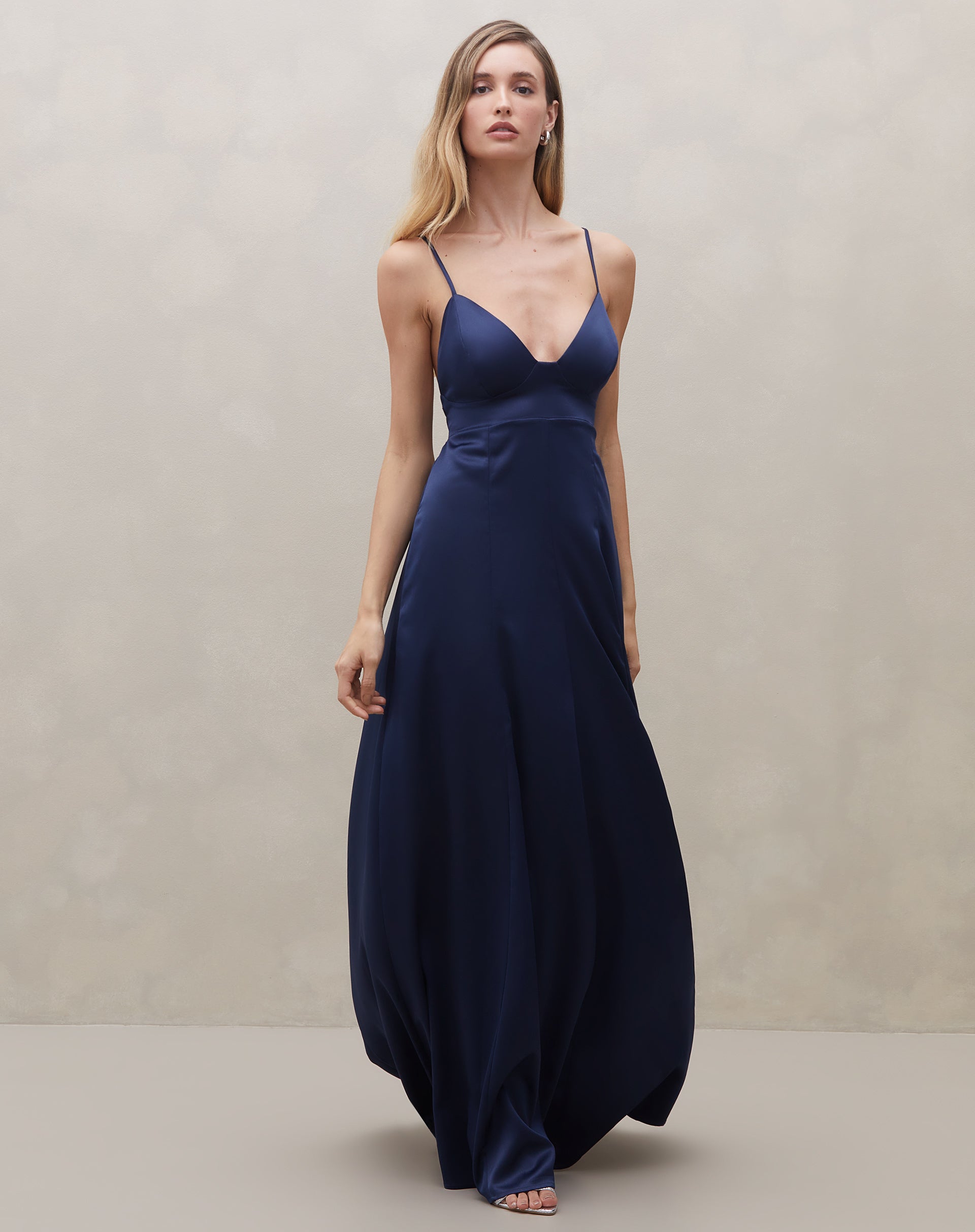 Vestido Longo de Alça Alfaiataria  - Azul Marinho