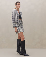 Mini Saia de Alfaiataria em Tweed Xadrez - Preto