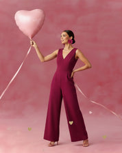 Macacão Wide Leg Decote V Regata - Vinho