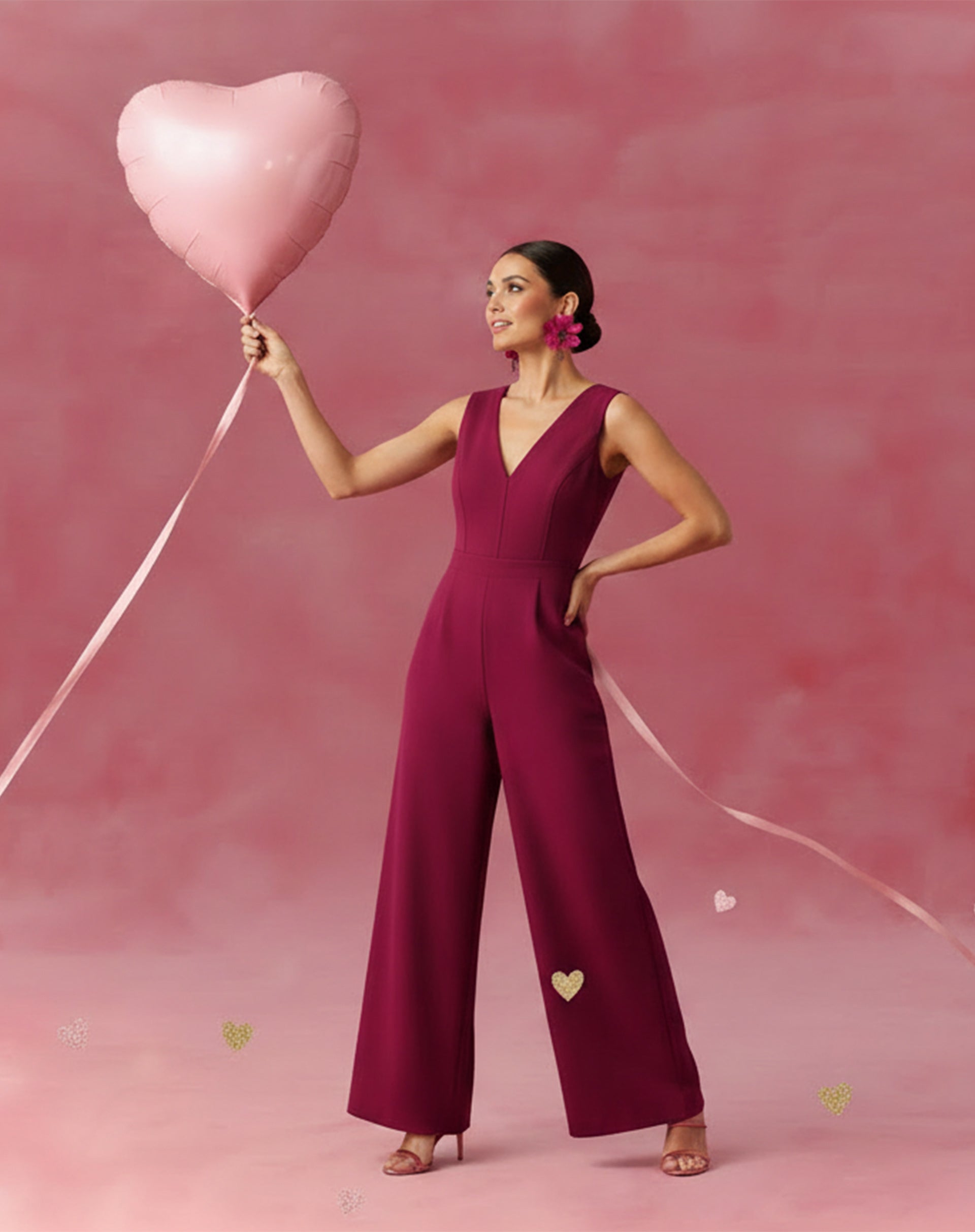 Macacão Wide Leg Decote V Regata - Vinho