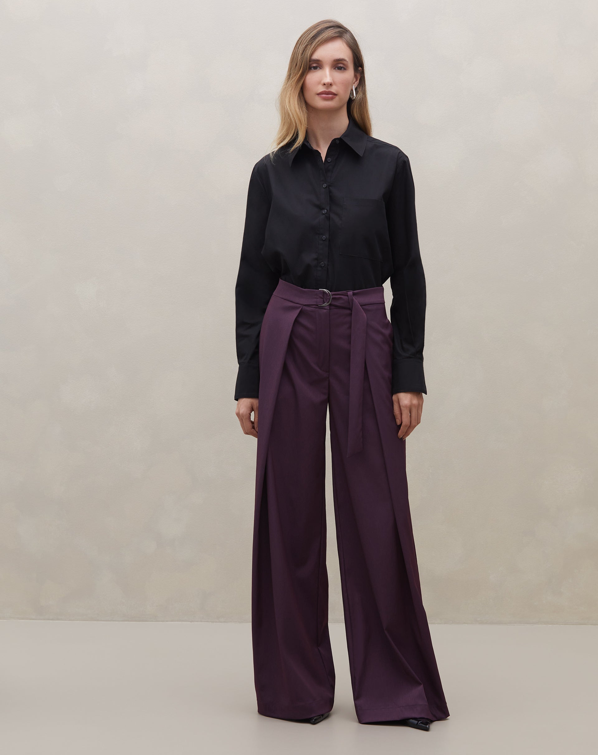 Calça Wide Leg Cintura Alta - Roxo