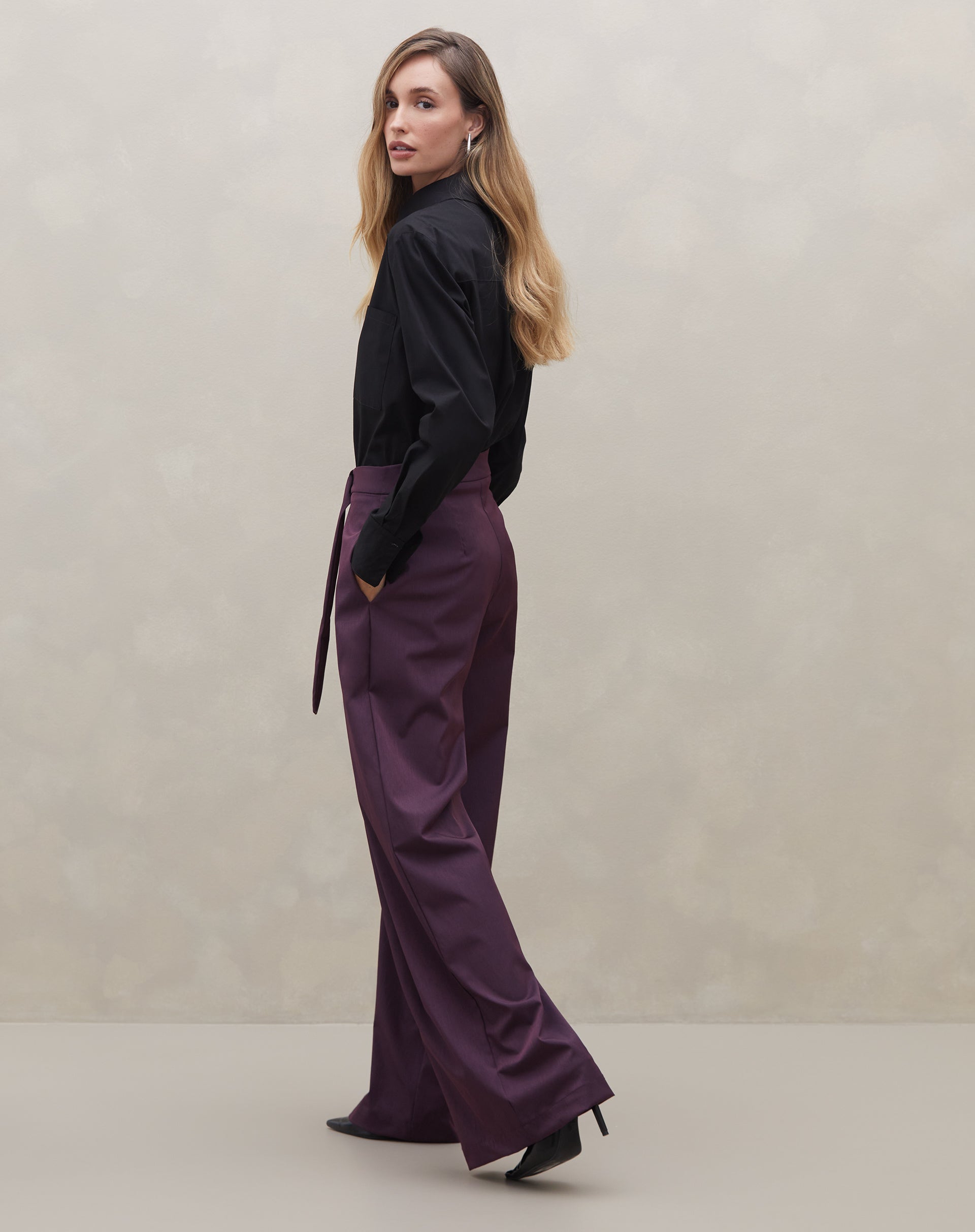 Calça Wide Leg Cintura Alta - Roxo