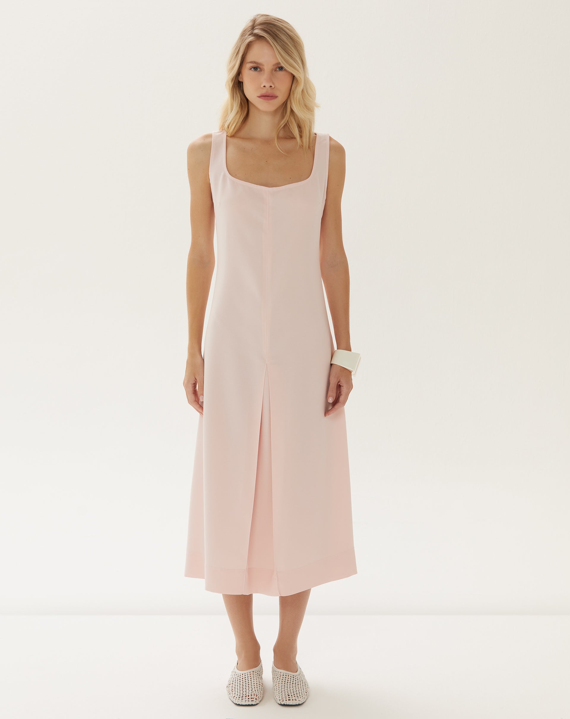 Vestido Regata Alfaiataria Midi - Rosa Claro