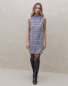 Vestido Curto Regata de Malha Tweed - Azul