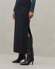 Saia Longa com Fenda Lateral de Malha - Preto