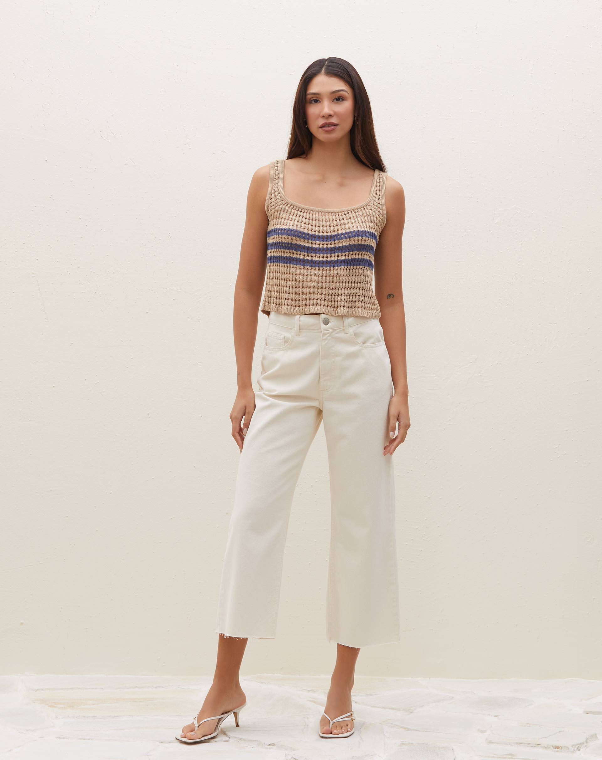 Calça Sarja Wide Cropped  - Off-white