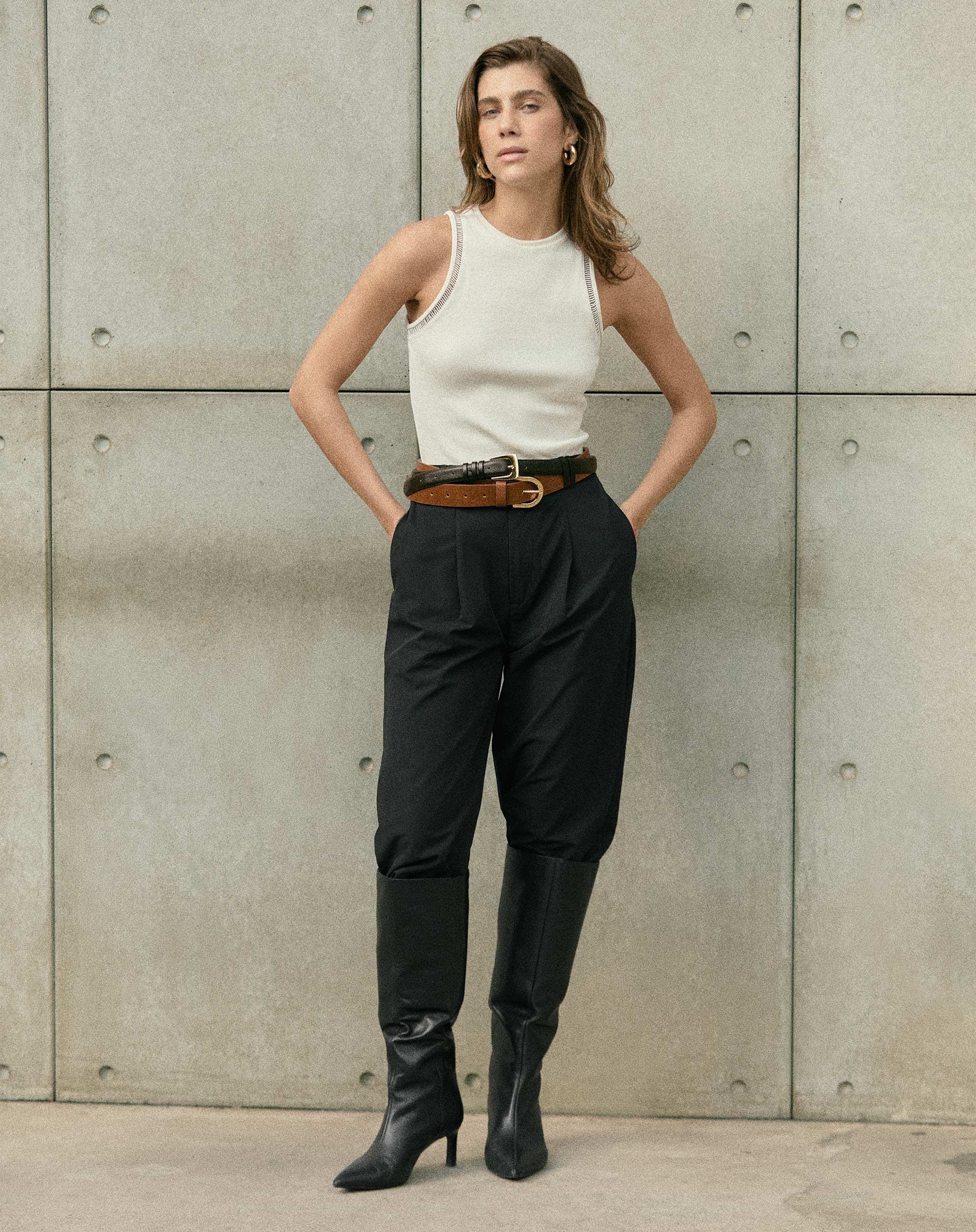 Calça Wide com Passante Duplo - Preto