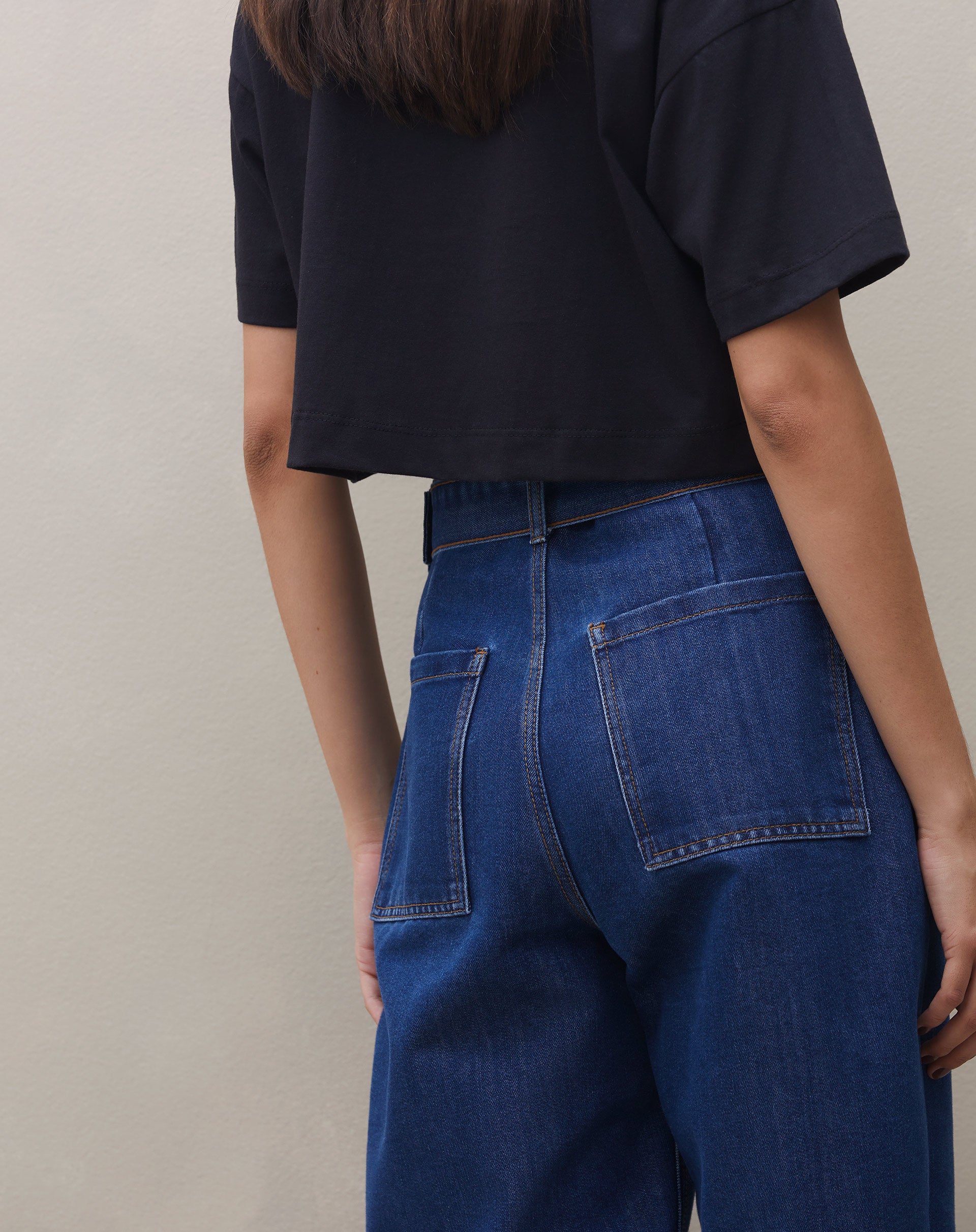 Calça Reta com Cinto Jeans - Azul Escuro