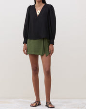 Blusa Manga Longa Decote V - Preto