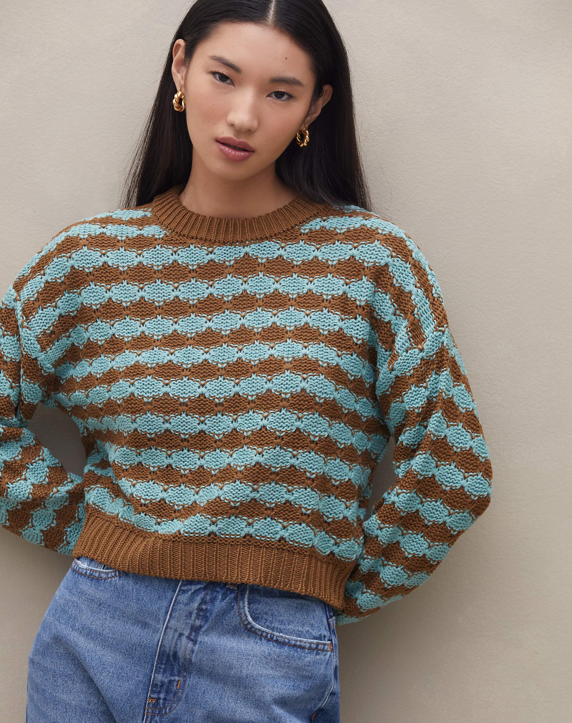 SUÉTER DE TRICOT TEXTURIZADO - MARROM