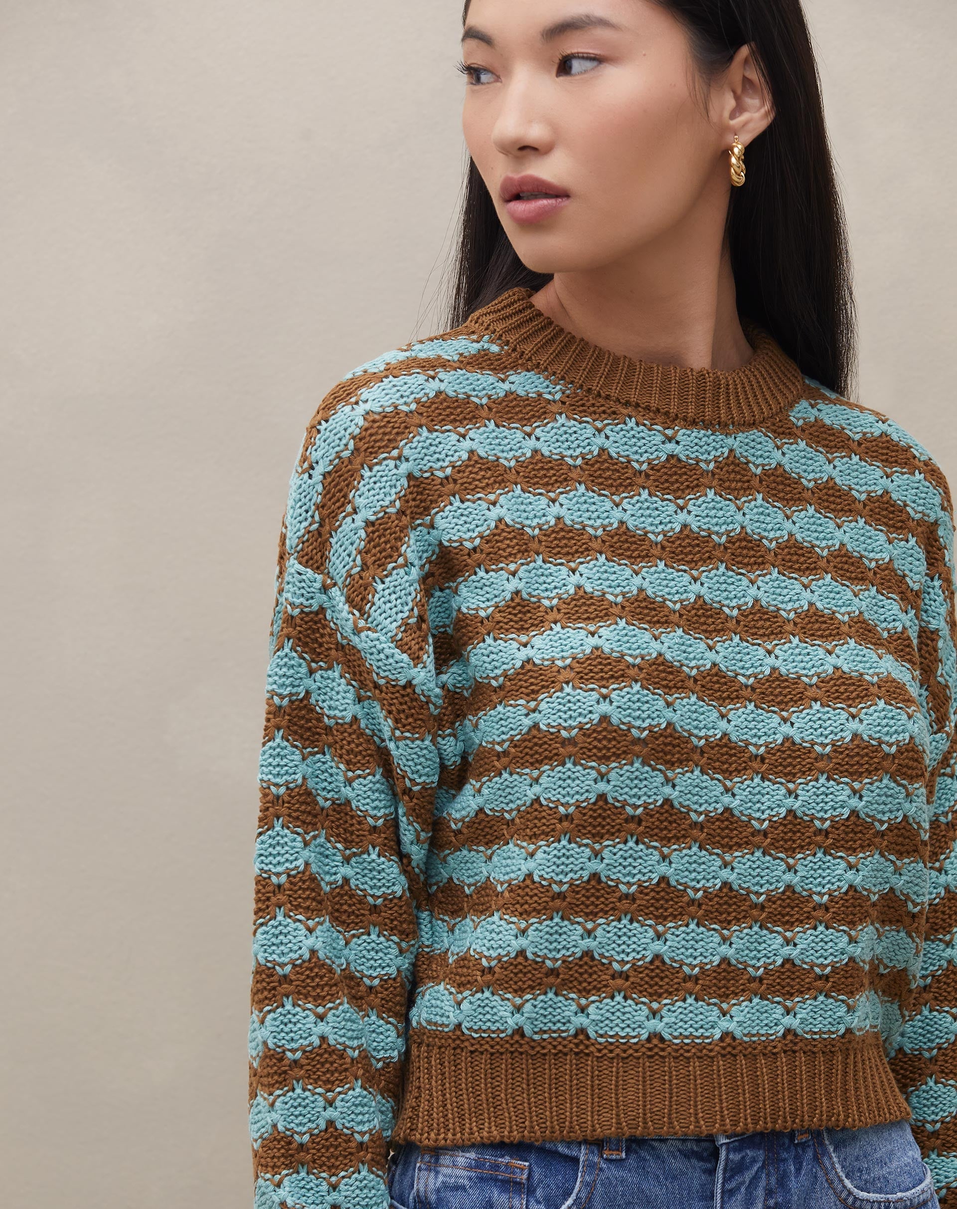 SUÉTER DE TRICOT TEXTURIZADO - MARROM