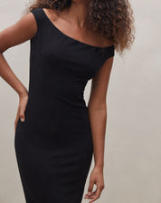 Vestido Midi Ombro a Ombro de Malha Jacquard - Preto
