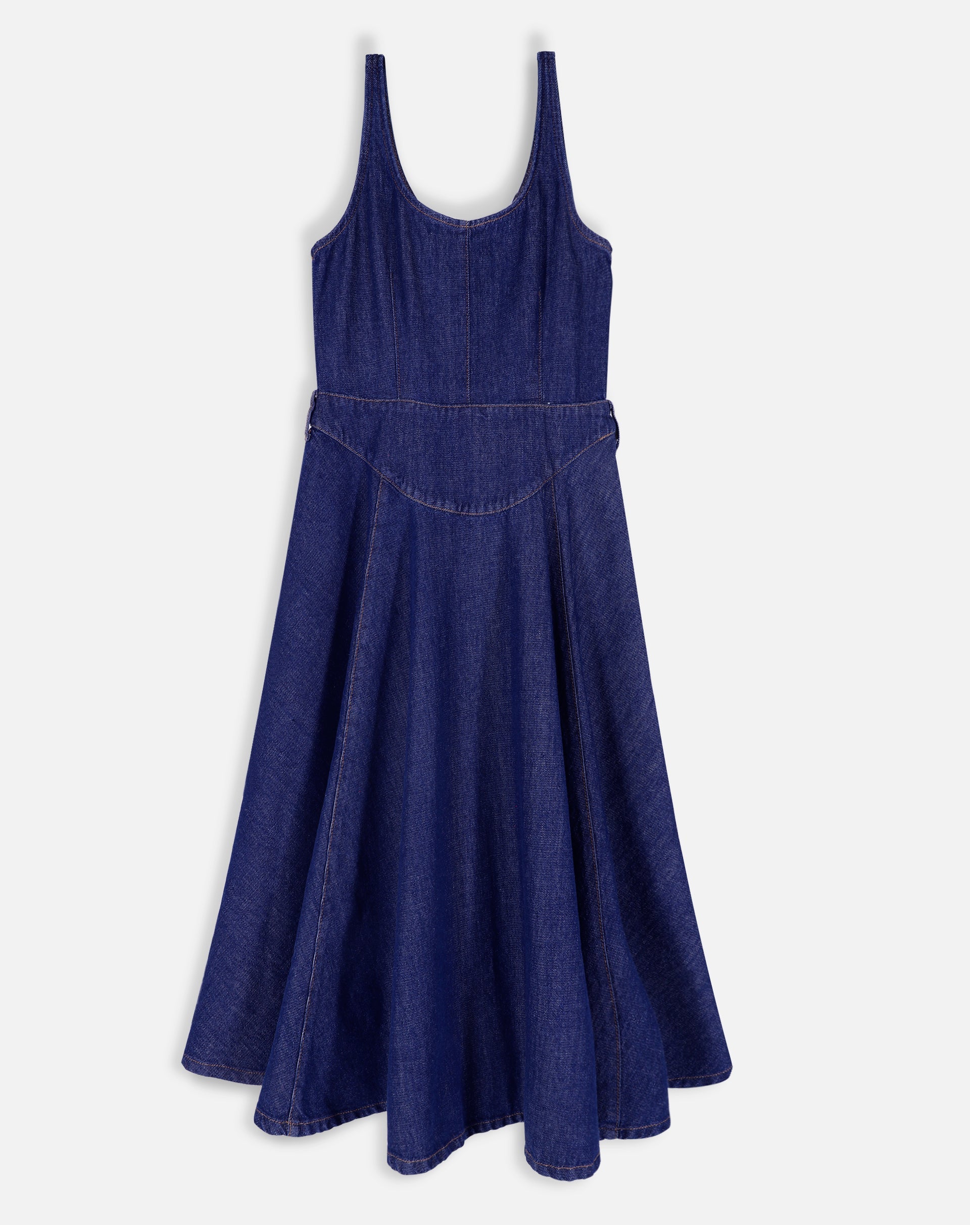 Vestido Midi Pespontado Jeans - Azul Escuro