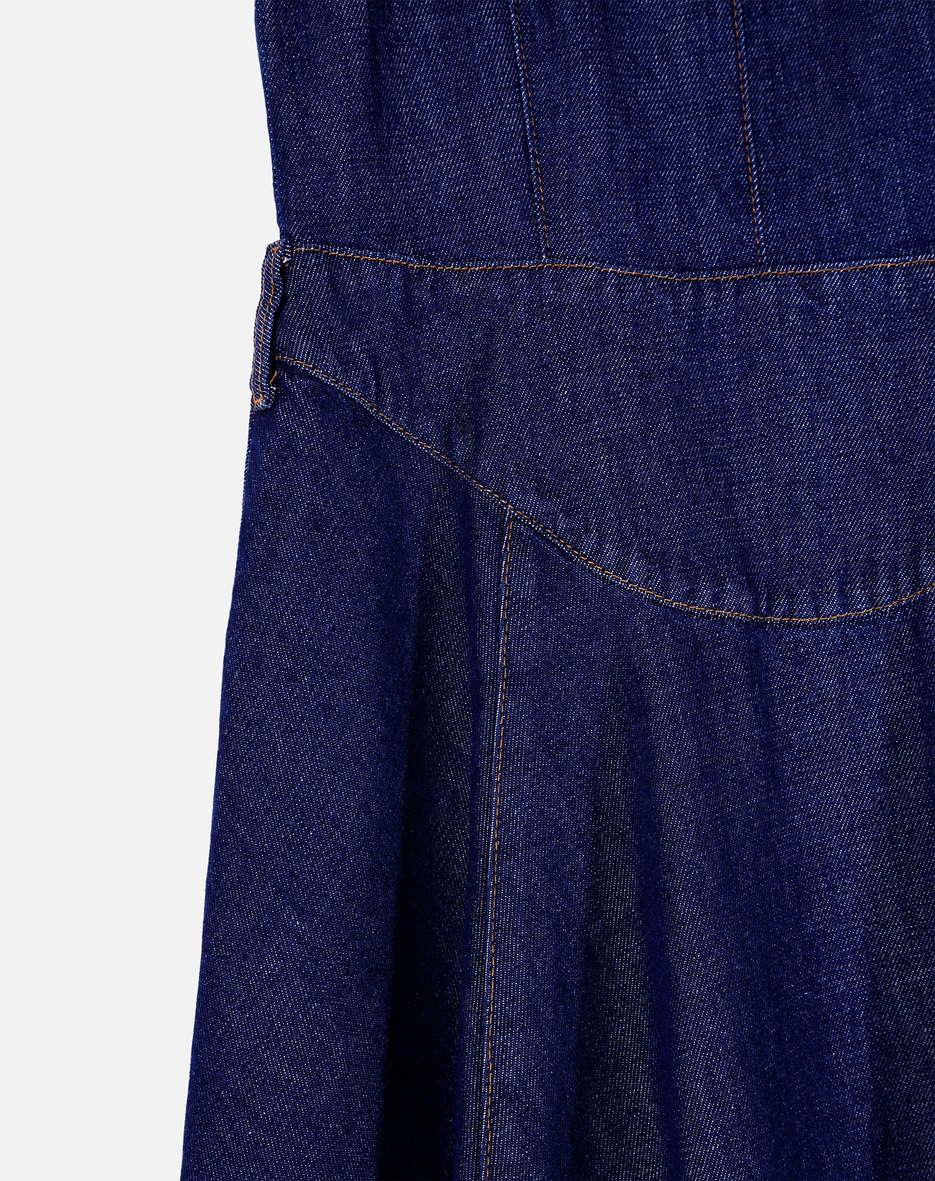 Vestido Midi Pespontado Jeans - Azul Escuro