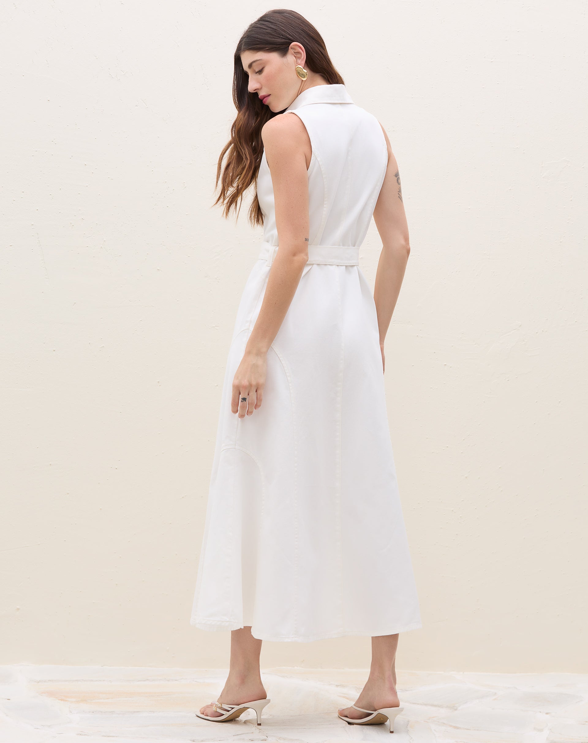 Vestido de Sarja Midi - Off-white